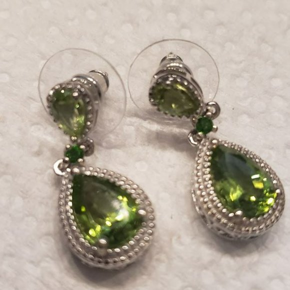 Source Unknown Jewelry - Peridot Chrome Diopside Drop Earrings Platinum over Sterling Silver